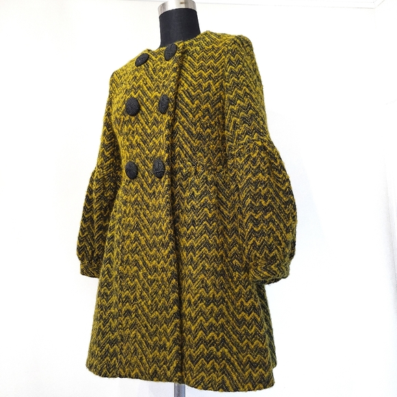 Marni Chevron Chartreuse Wool Puff Sleeve Jacket Coat - Picture 6 of 16
